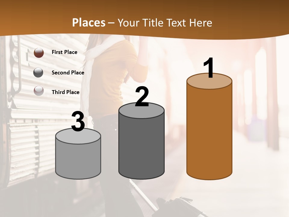 Train Station Suitcase Smiling PowerPoint Template