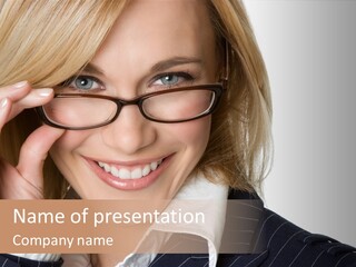 Beauty Caucasian Eyeglass PowerPoint Template