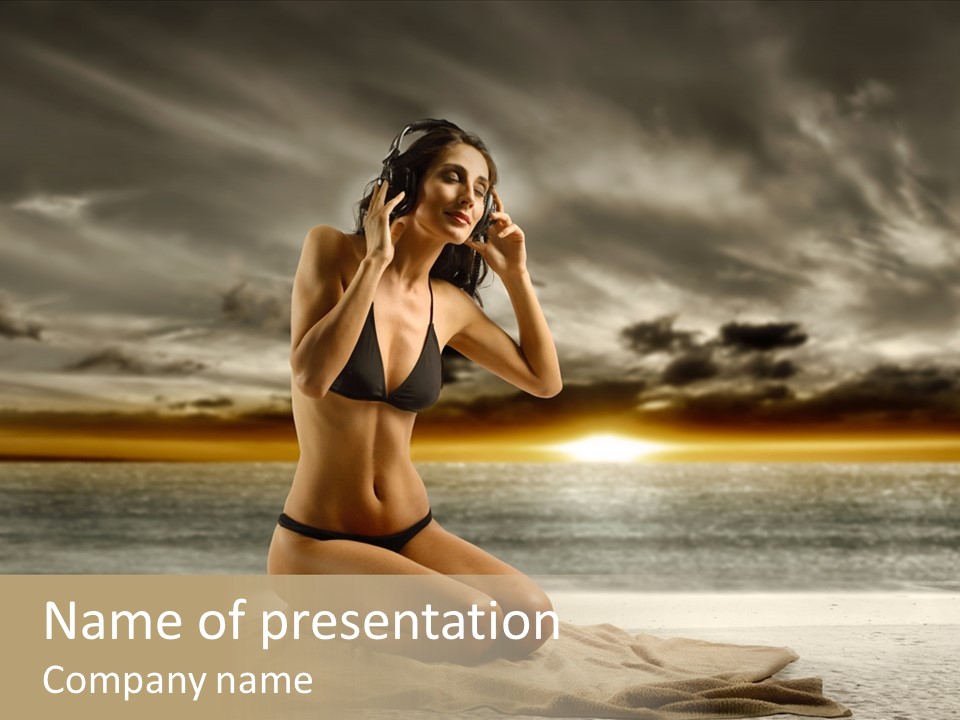 Headphone Beach Relaxation PowerPoint Template