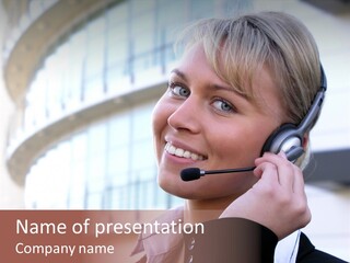 Headset Smiling Receptionist PowerPoint Template