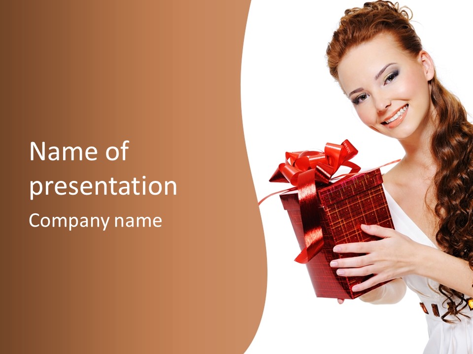 Holding Gift Happiness PowerPoint Template