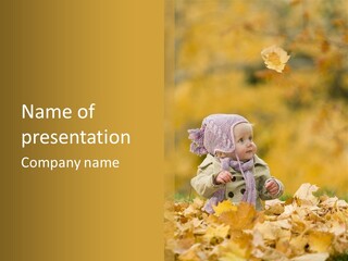 Autumn Color Cute Baby Yellow Leaf PowerPoint Template