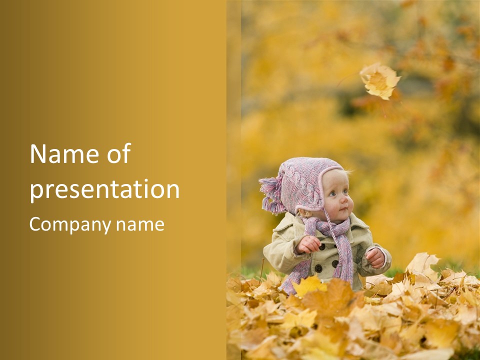 Autumn Color Cute Baby Yellow Leaf PowerPoint Template