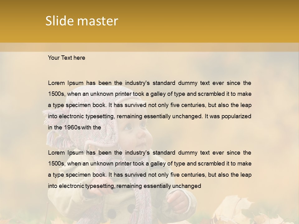 Autumn Color Cute Baby Yellow Leaf PowerPoint Template