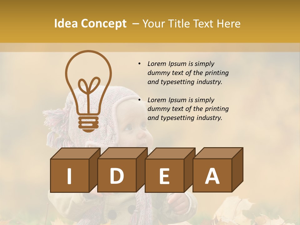 Autumn Color Cute Baby Yellow Leaf PowerPoint Template