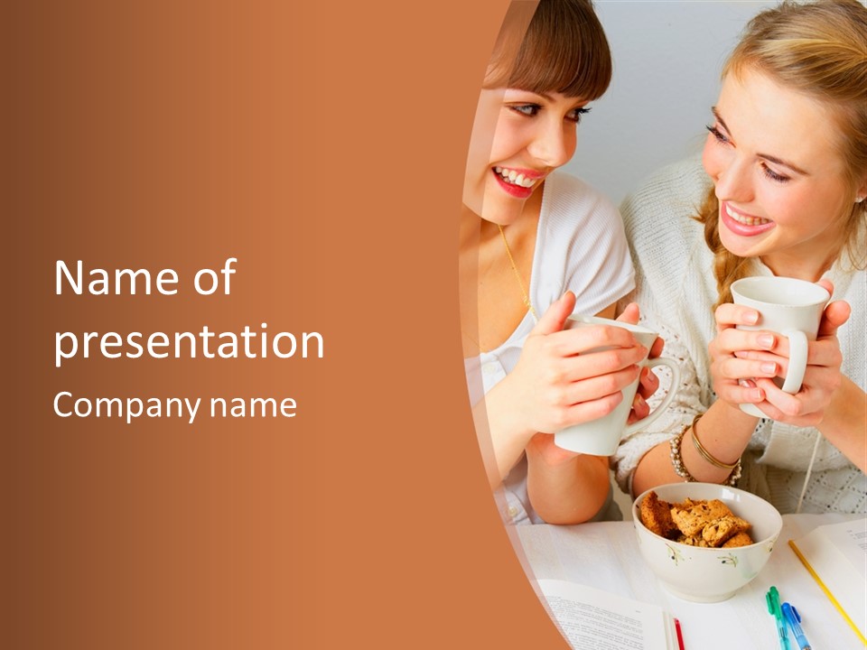 Woman Mugs Friendly PowerPoint Template