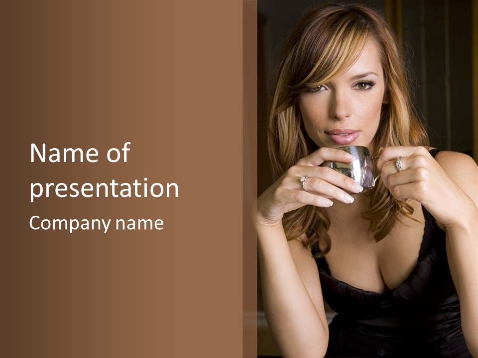 Beautiful Lady Mug PowerPoint Template