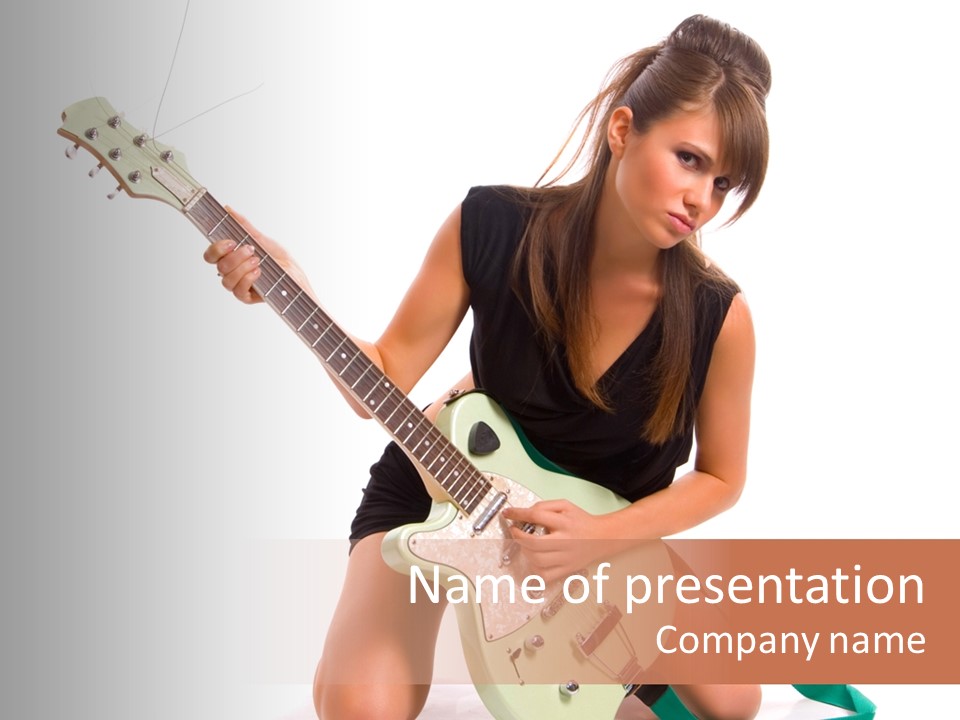 Guitar Girl Green PowerPoint Template