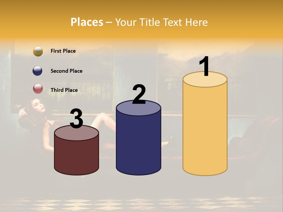 Woman Full Body Shot Sofa PowerPoint Template