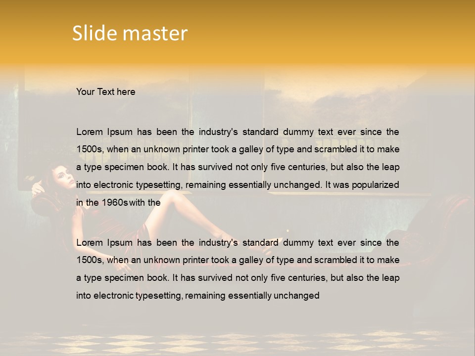 Woman Full Body Shot Sofa PowerPoint Template