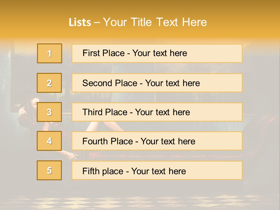 Woman Full Body Shot Sofa PowerPoint Template