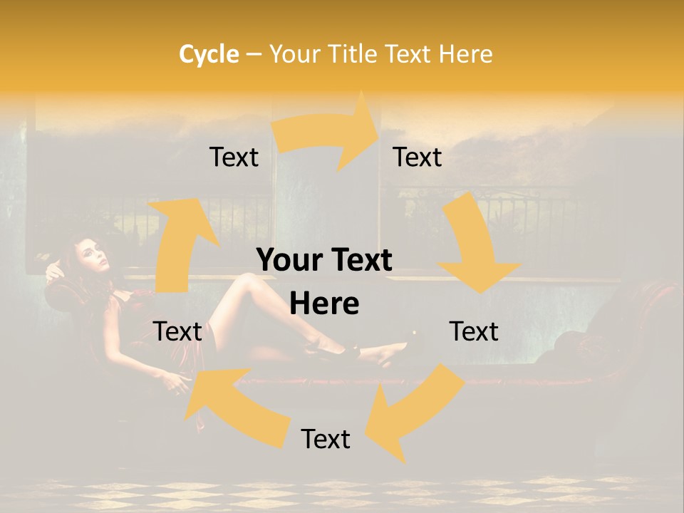 Woman Full Body Shot Sofa PowerPoint Template