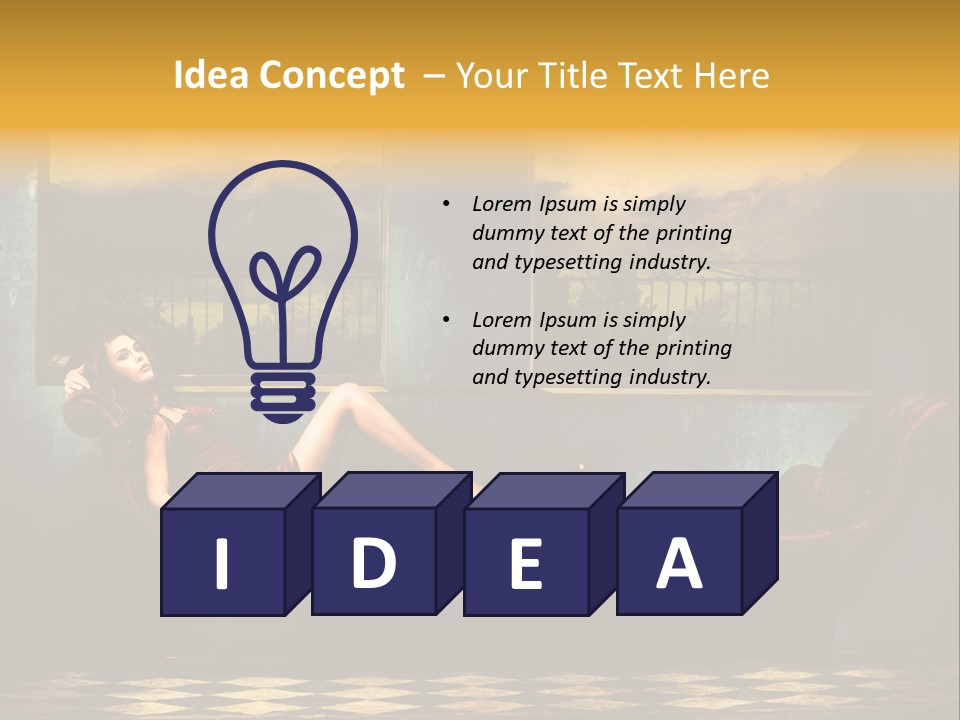 Woman Full Body Shot Sofa PowerPoint Template