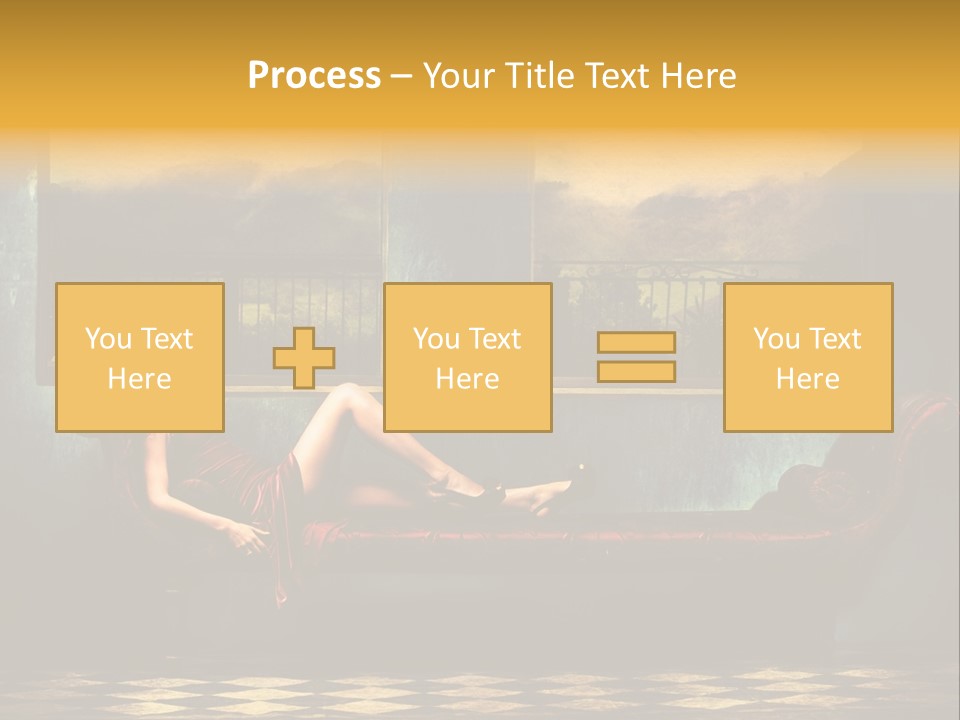 Woman Full Body Shot Sofa PowerPoint Template