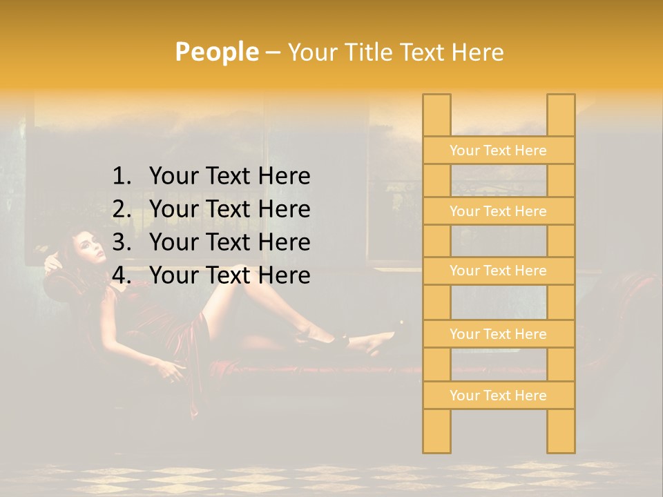 Woman Full Body Shot Sofa PowerPoint Template