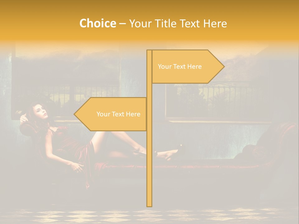 Woman Full Body Shot Sofa PowerPoint Template