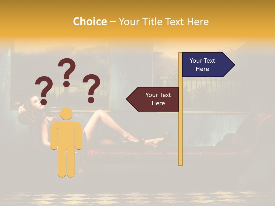 Woman Full Body Shot Sofa PowerPoint Template