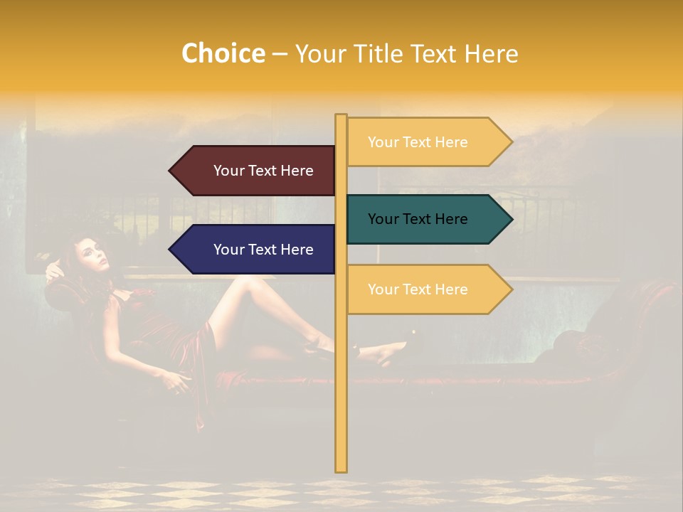 Woman Full Body Shot Sofa PowerPoint Template