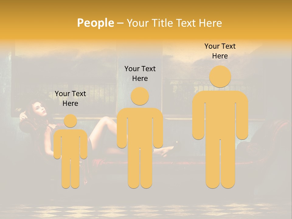 Woman Full Body Shot Sofa PowerPoint Template