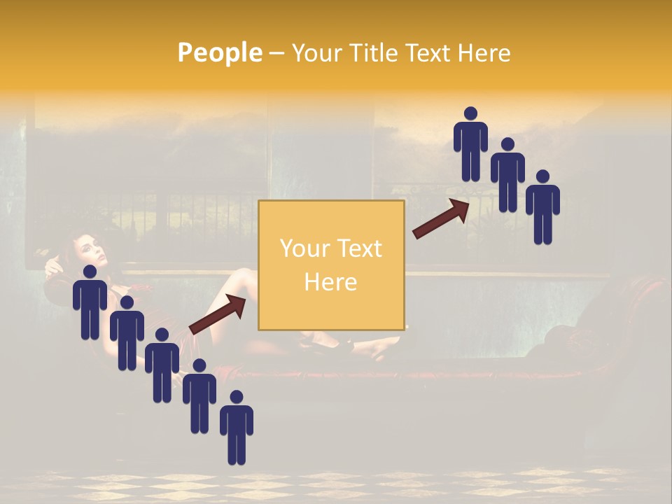 Woman Full Body Shot Sofa PowerPoint Template