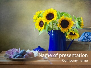 Tabletop Blue Fine Art PowerPoint Template