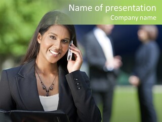 Cell Phone Portrait Ethnic PowerPoint Template