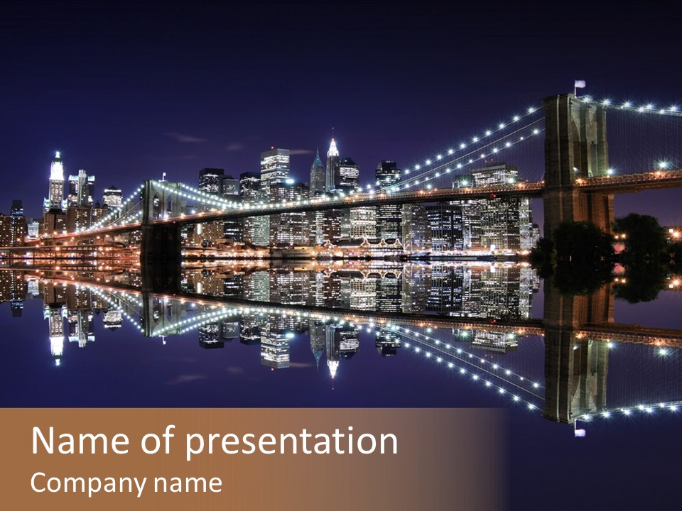 Landmarks Downtownmanhattan Night PowerPoint Template