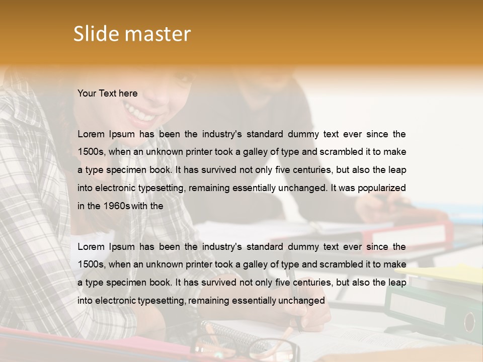 Desk Indoors Assiduous PowerPoint Template