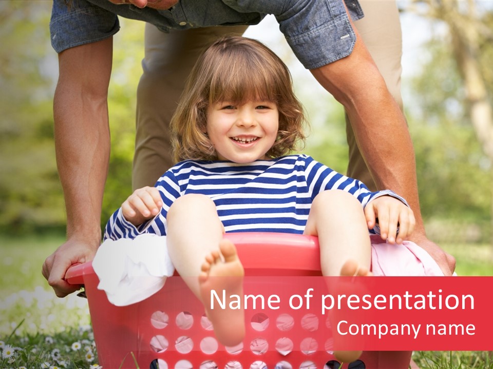 Son Sitting Washing Basket PowerPoint Template