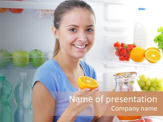 Girl Smiling Strawberries PowerPoint Template