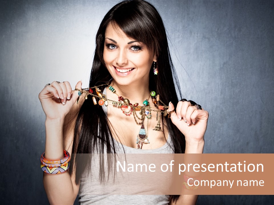 Wear Necklace Woman PowerPoint Template