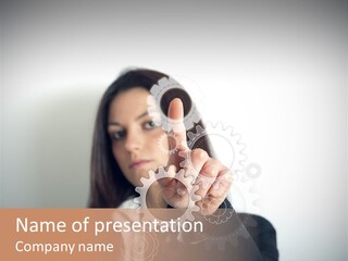 Businesswoman Gear Finger PowerPoint Template