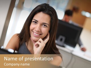 Worker Young Woman Success PowerPoint Template