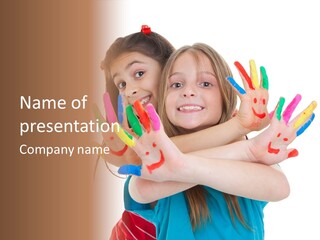 Cute Fingerpaint Female PowerPoint Template