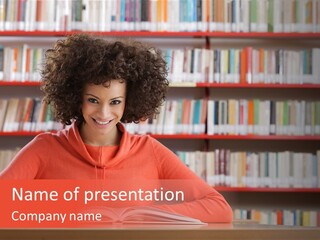 Indoors Student Curly Hair PowerPoint Template