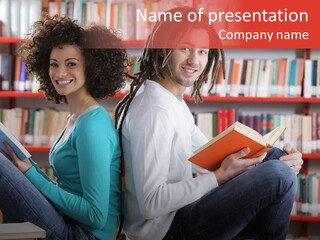 Library Male African Descent PowerPoint Template