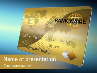 Card Banking Golden PowerPoint Template