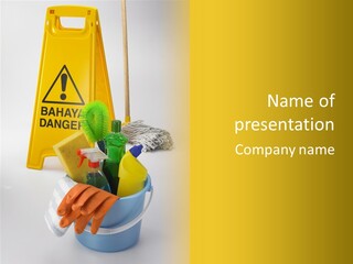 Washing Up Glove Bucket Yellow PowerPoint Template