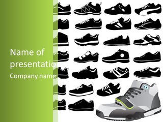 A Group Of Shoes With A Green Background PowerPoint Template