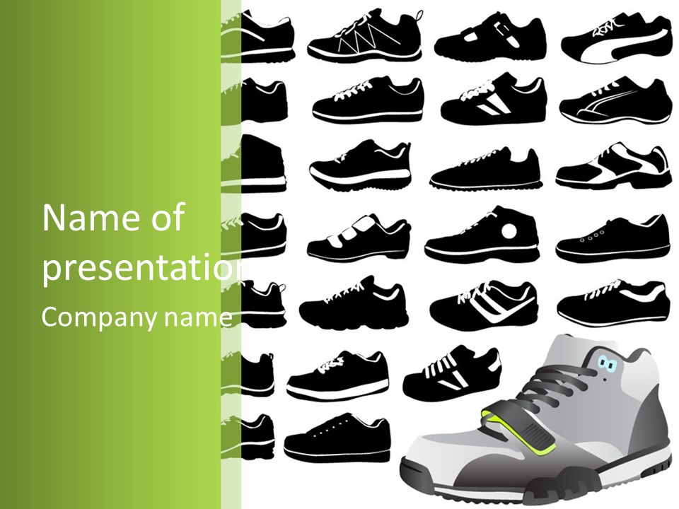 A Group Of Shoes With A Green Background PowerPoint Template