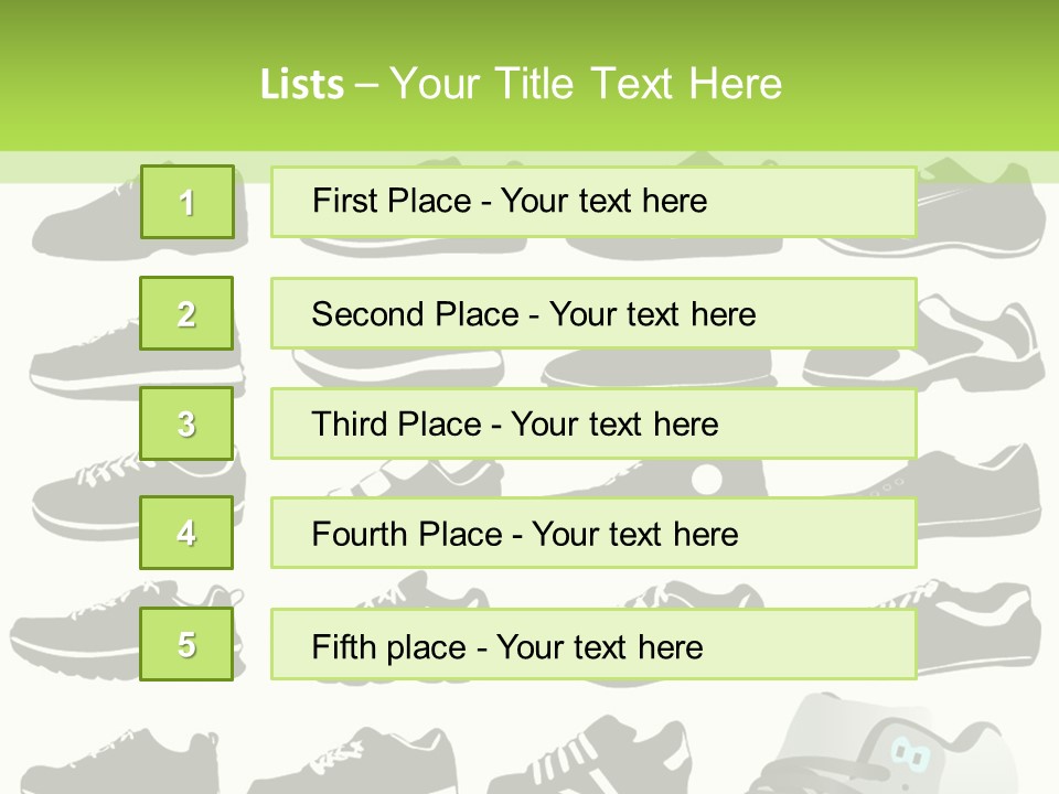 A Group Of Shoes With A Green Background PowerPoint Template