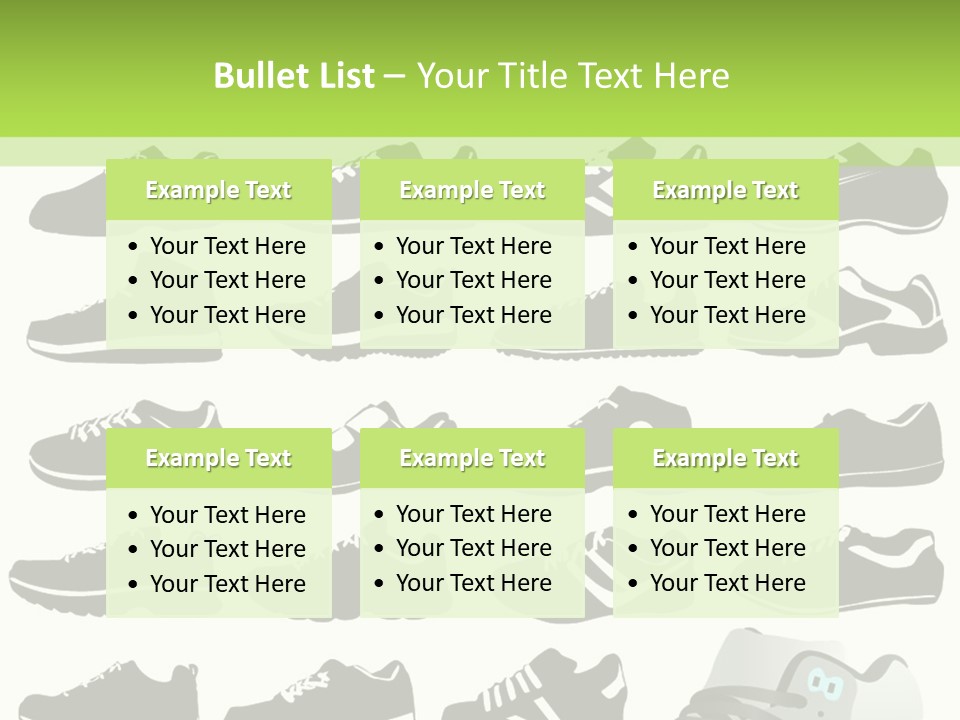 A Group Of Shoes With A Green Background PowerPoint Template