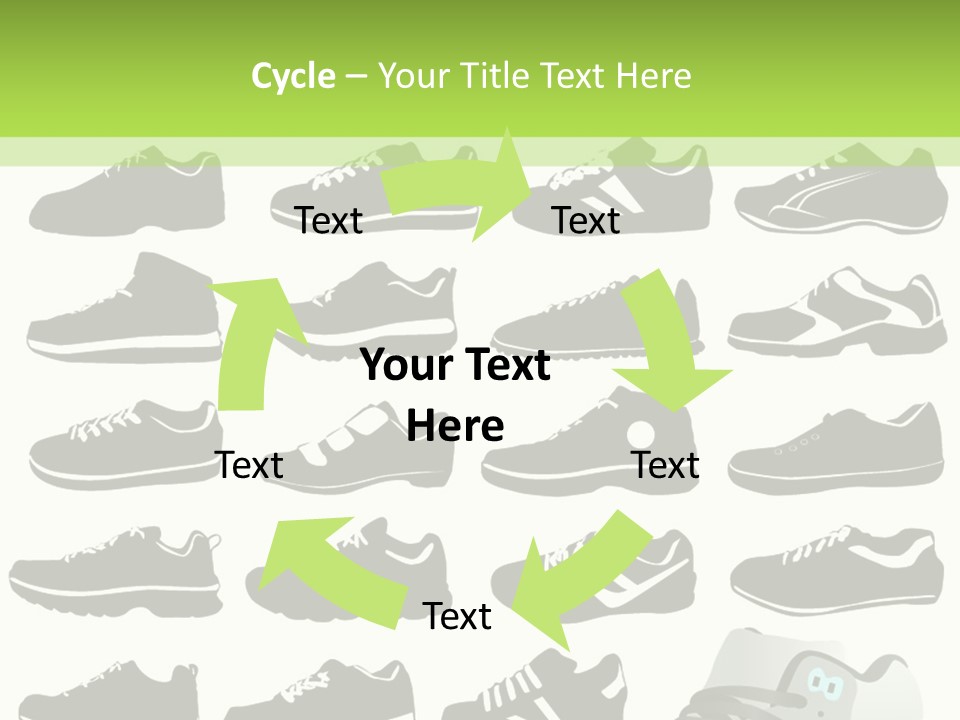 A Group Of Shoes With A Green Background PowerPoint Template