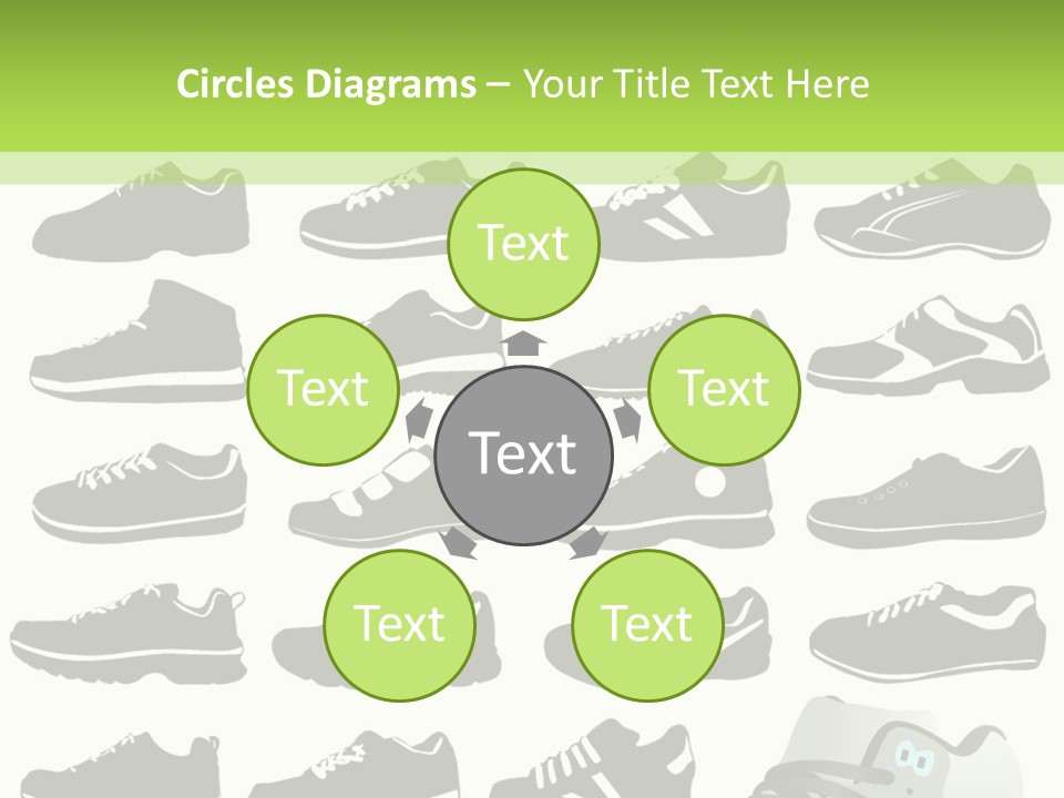 A Group Of Shoes With A Green Background PowerPoint Template