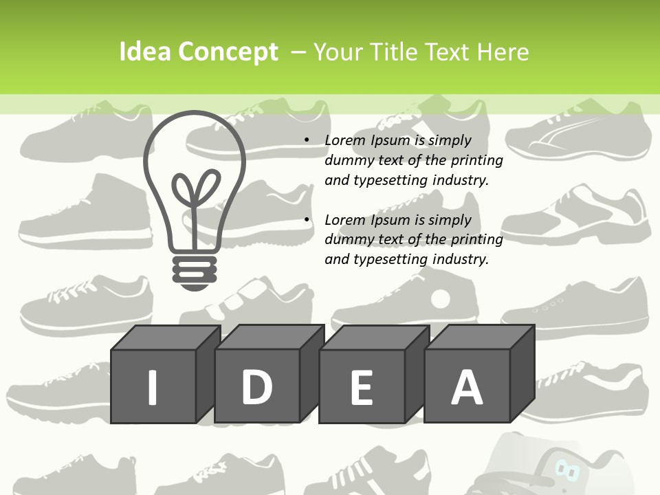 A Group Of Shoes With A Green Background PowerPoint Template