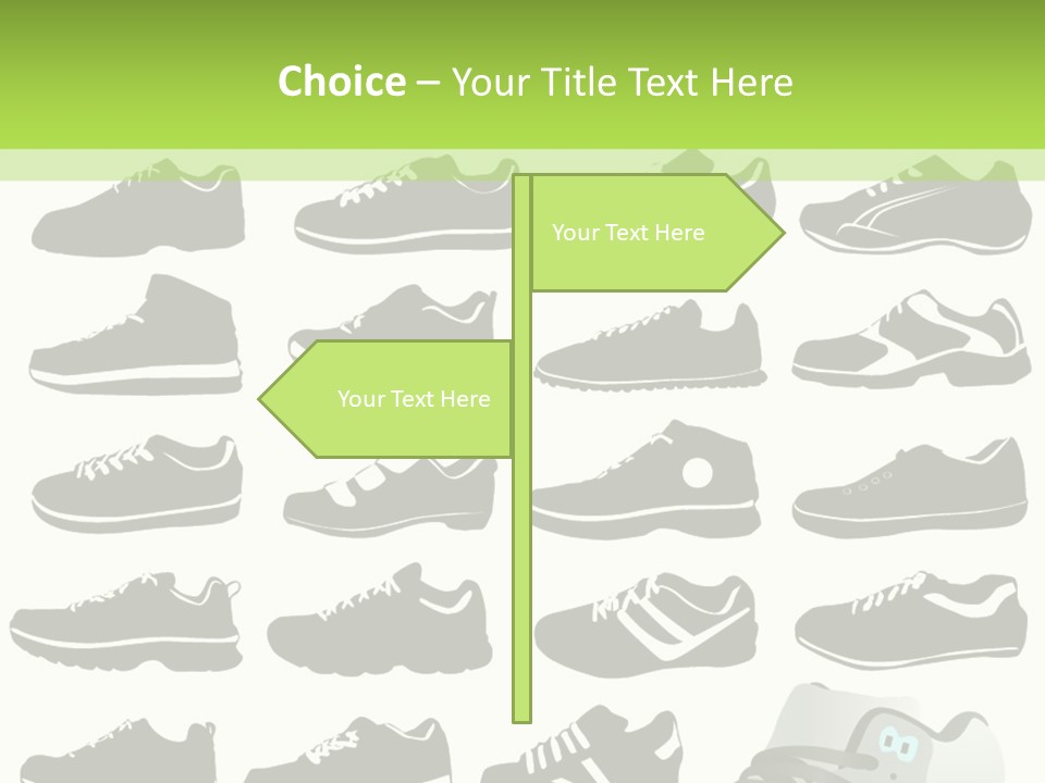A Group Of Shoes With A Green Background PowerPoint Template