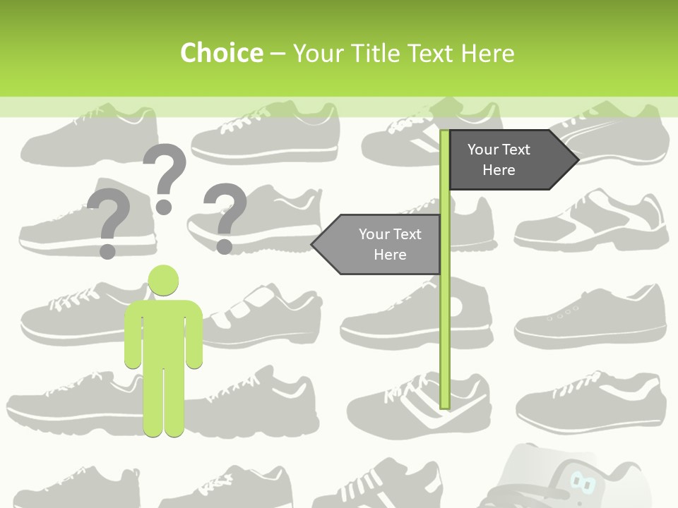 A Group Of Shoes With A Green Background PowerPoint Template
