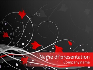 A Black And Red Background With Swirls And Leaves PowerPoint Template
