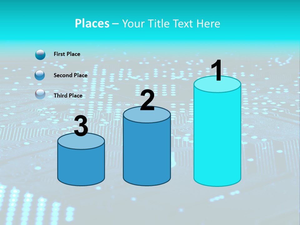 A Computer Circuit Board With Blue Lights On It PowerPoint Template