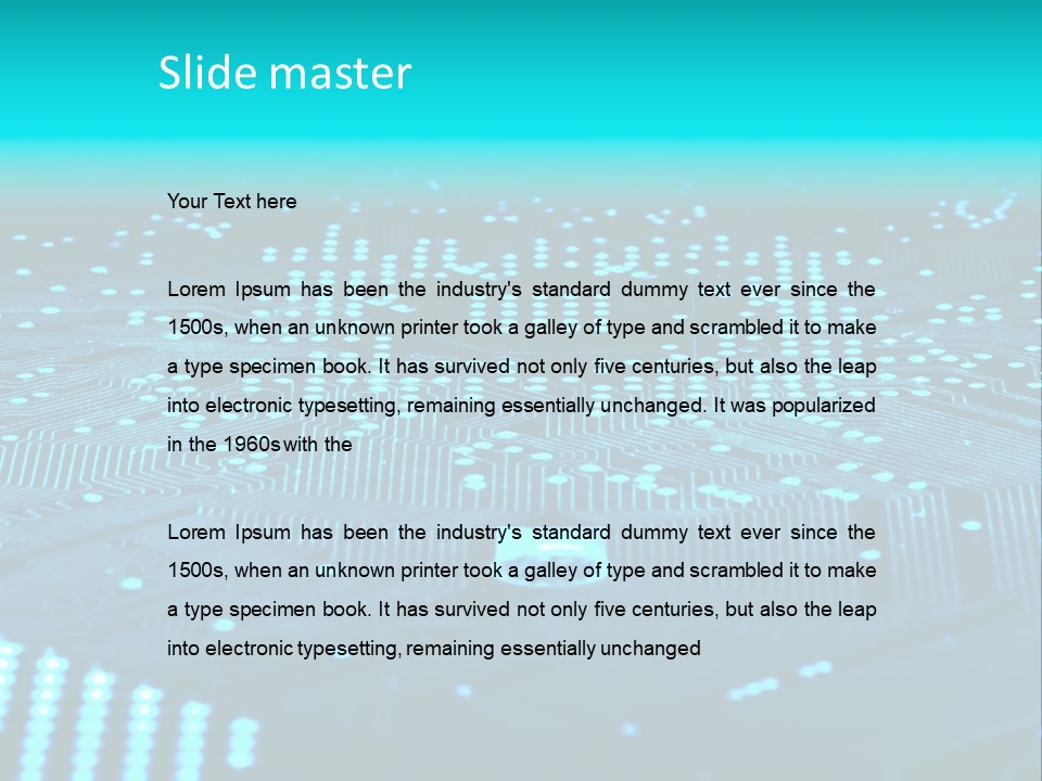 A Computer Circuit Board With Blue Lights On It PowerPoint Template